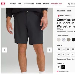 Men’s Lululemon Classic fit shorts. Navy blue 9” inseam